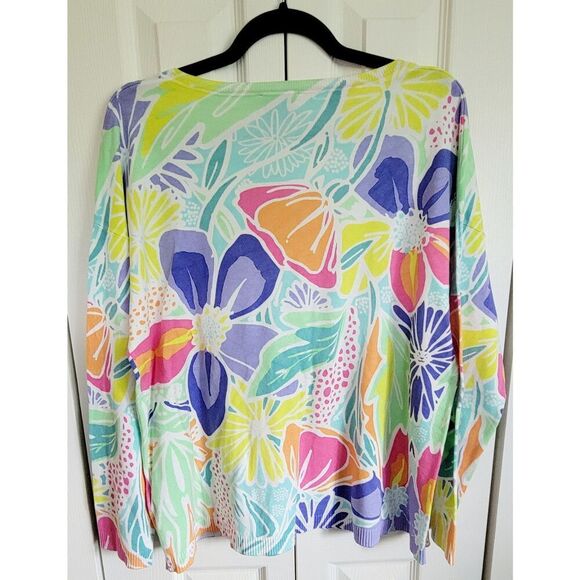 Leo & Ugo Paris 3 Sweater Womens Multi Color Floral US 48 V-Neck XL Nylon - Picture 2 of 7